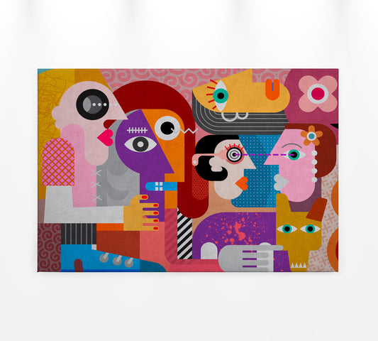 Abstrakte Kunst Leinwandbild Blau Gelb Orange 90x60 DD120470 Wandbild Leinwand