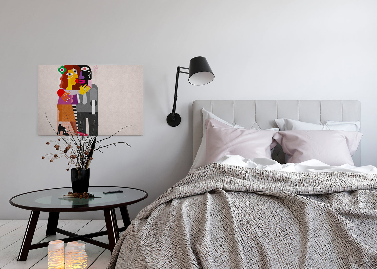 Abstrakte Kunst Leinwandbild Bunt Grau Gelb 90x60 DD120471 Wandbild Leinwand