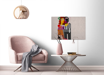 Abstrakte Kunst Leinwandbild Bunt Grau Gelb 90x60 DD120471 Wandbild Leinwand