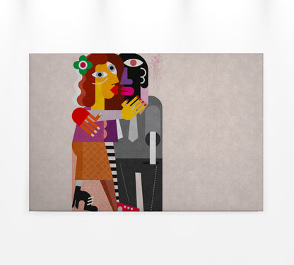 Abstrakte Kunst Leinwandbild Bunt Grau Gelb 90x60 DD120471 Wandbild Leinwand