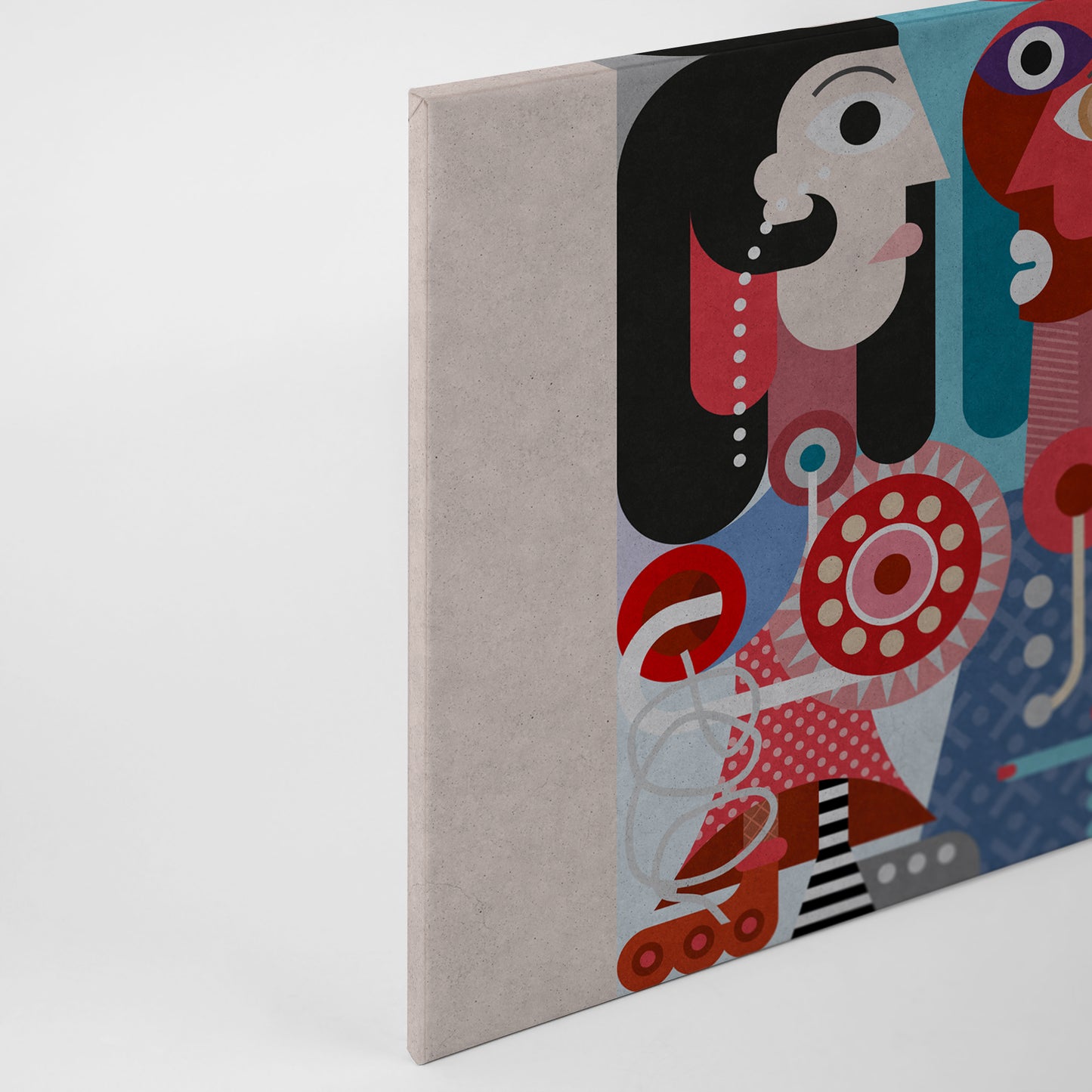 Abstrakte Kunst Leinwandbild Grau Rot Blau 90x60 DD120472 Wandbild Leinwand