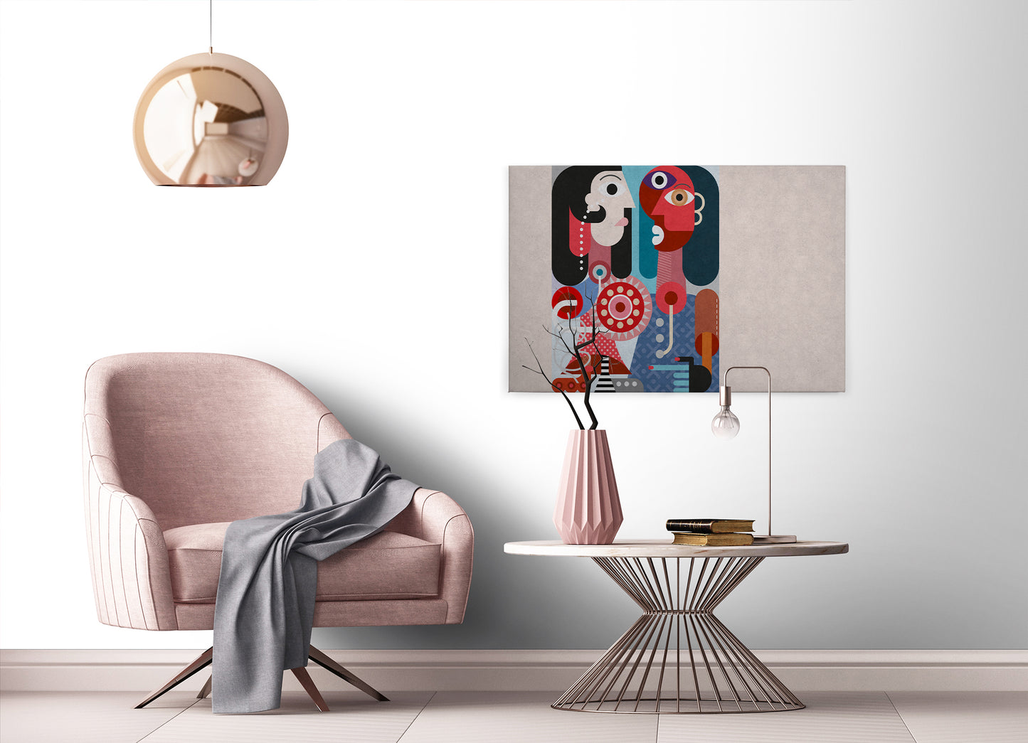 Abstrakte Kunst Leinwandbild Grau Rot Blau 90x60 DD120472 Wandbild Leinwand