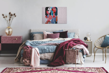 Abstrakte Kunst Leinwandbild Grau Rot Blau 90x60 DD120472 Wandbild Leinwand