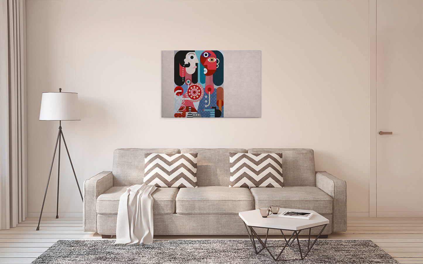 Abstrakte Kunst Leinwandbild Grau Rot Blau 90x60 DD120472 Wandbild Leinwand