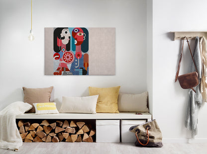 Abstrakte Kunst Leinwandbild Grau Rot Blau 90x60 DD120472 Wandbild Leinwand