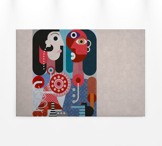 Abstrakte Kunst Leinwandbild Grau Rot Blau 90x60 DD120472 Wandbild Leinwand