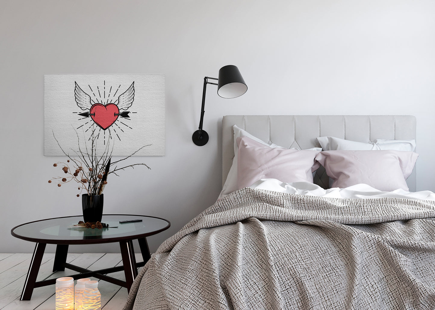 Herz Leinwandbild Rot Schwarz Weiß 90x60 DD120473 Keilrahmen Wandbild Leinwand