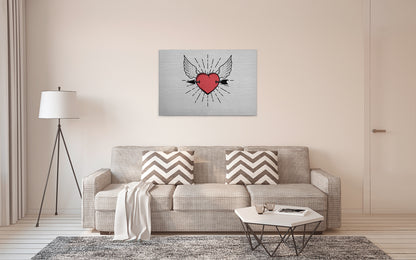 Herz Leinwandbild Rot Schwarz Weiß 90x60 DD120473 Keilrahmen Wandbild Leinwand