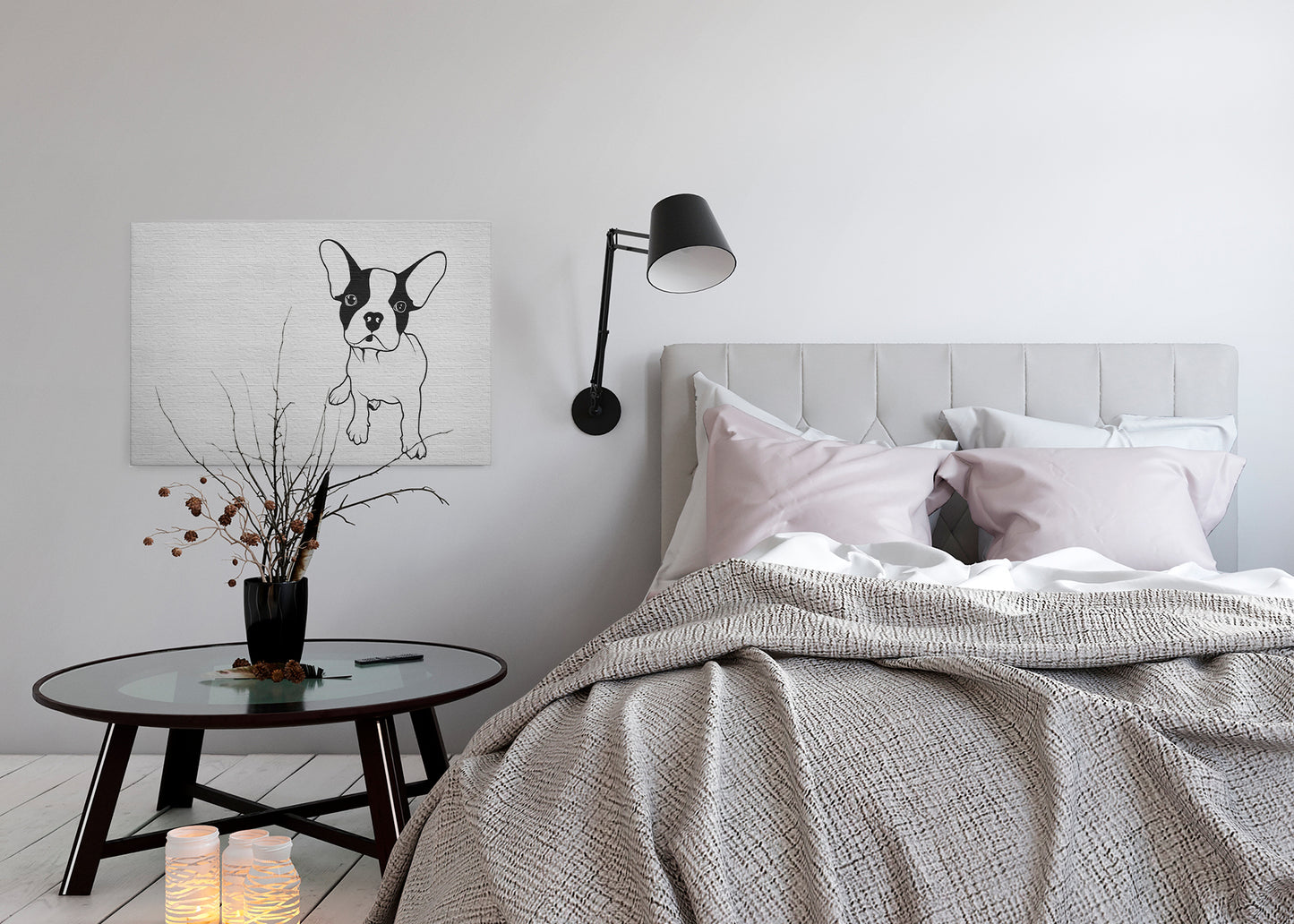 Leinwandbild Hund Schwarz Weiß Grau 90x60 DD120474 Keilrahmen Wandbild Leinwand