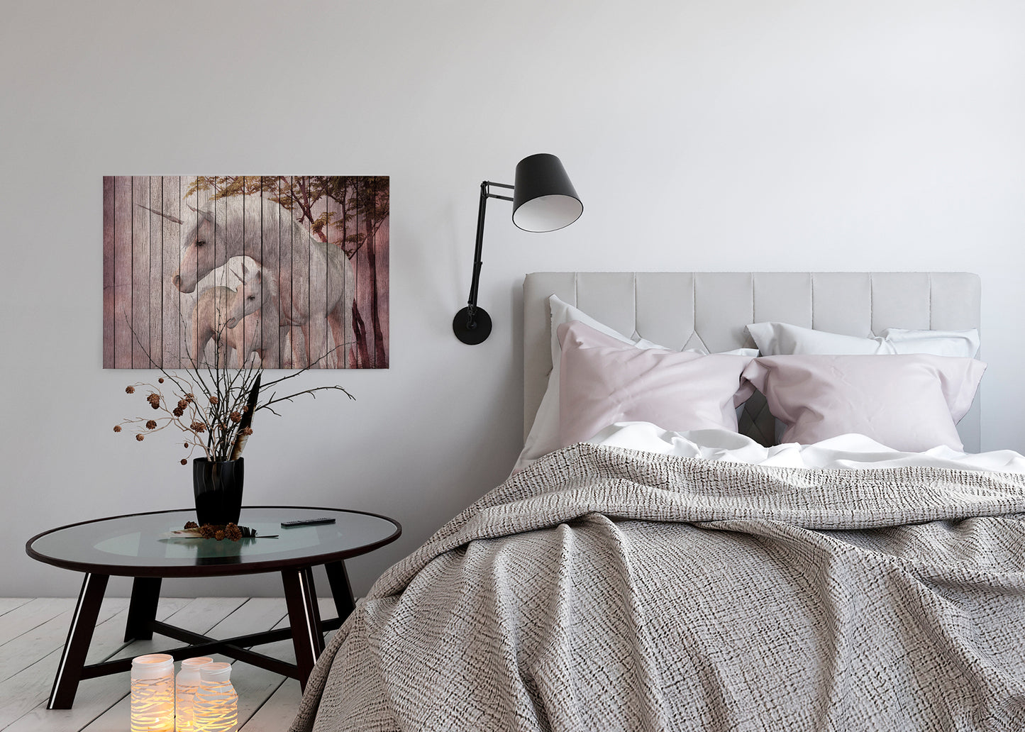 Leinwandbild Einhörner Rosa Weiß Grau 90x60 DD120478 Keilrahmenbild Wandbild