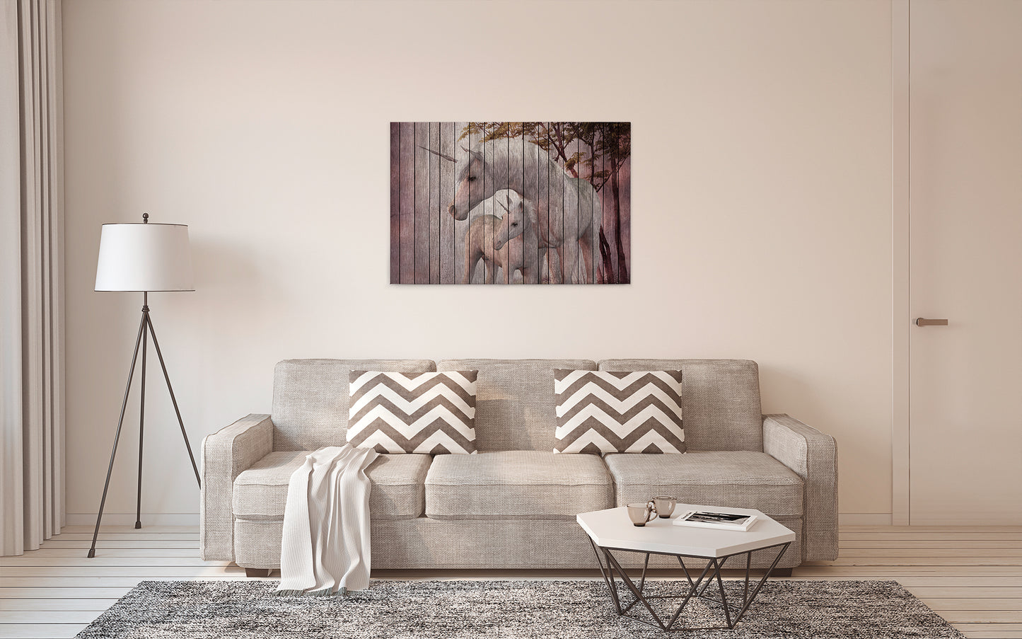 Leinwandbild Einhörner Rosa Weiß Grau 90x60 DD120478 Keilrahmenbild Wandbild