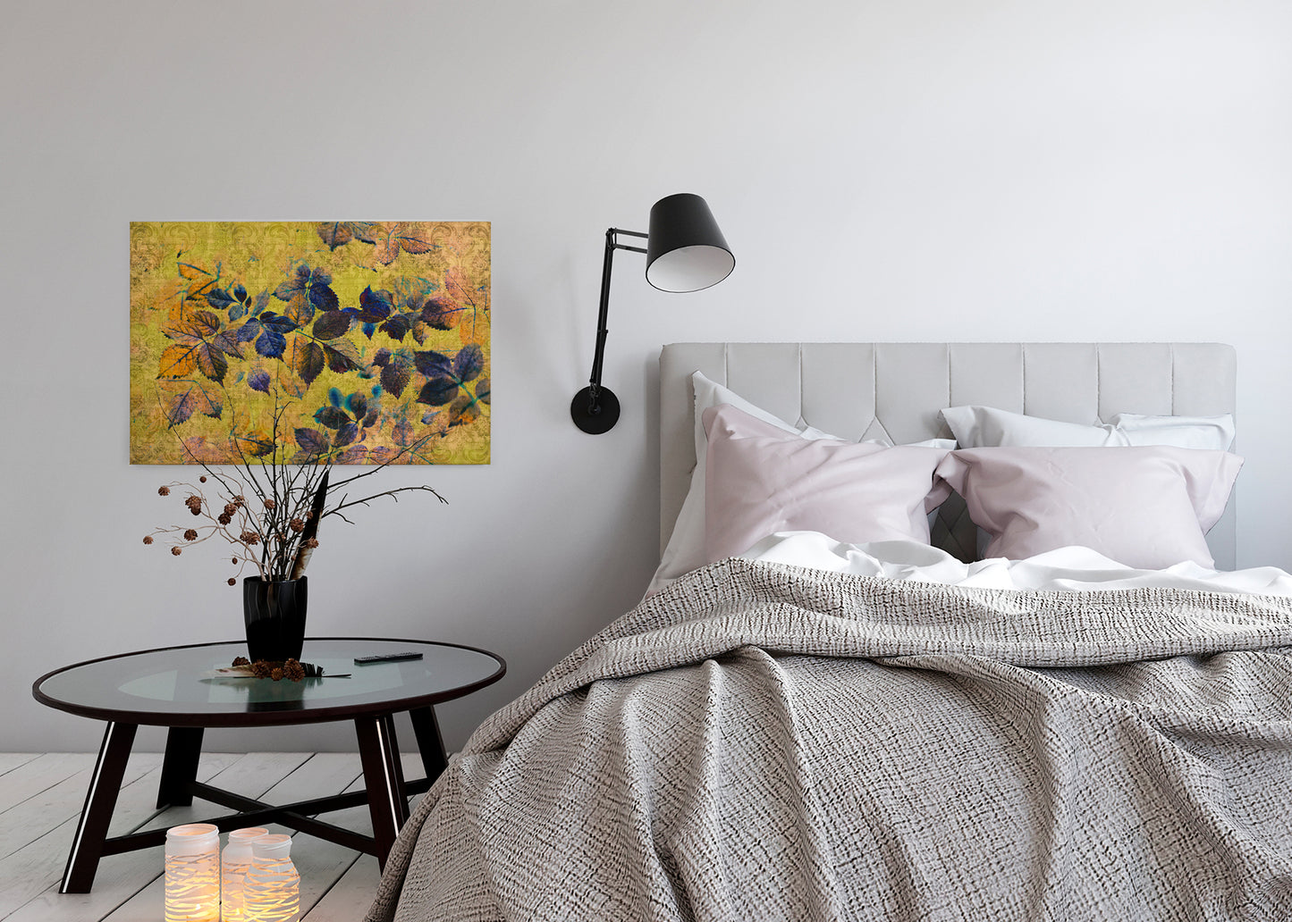 Leinwandbild Blumen Gelb Orange Blau 90x60 DD120481 Keilrahmen Wandbild Leinwand