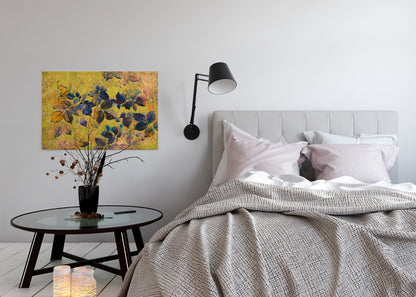 Leinwandbild Blumen Gelb Orange Blau 90x60 DD120481 Keilrahmen Wandbild Leinwand