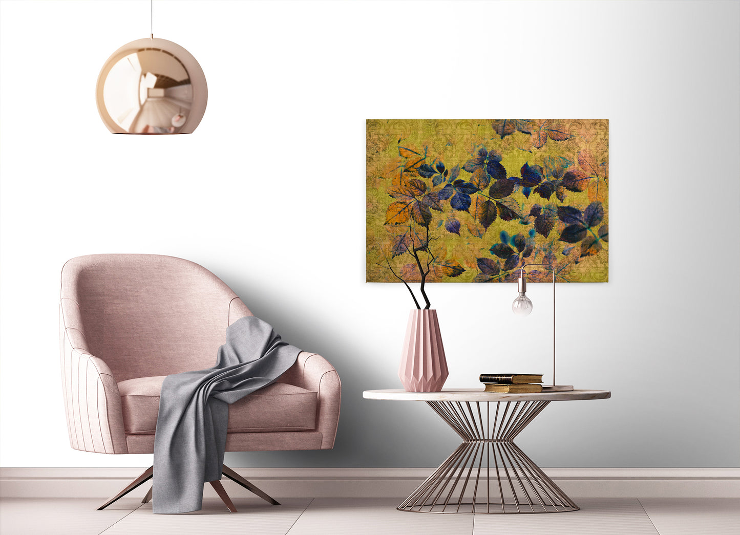 Leinwandbild Blumen Gelb Orange Blau 90x60 DD120481 Keilrahmen Wandbild Leinwand