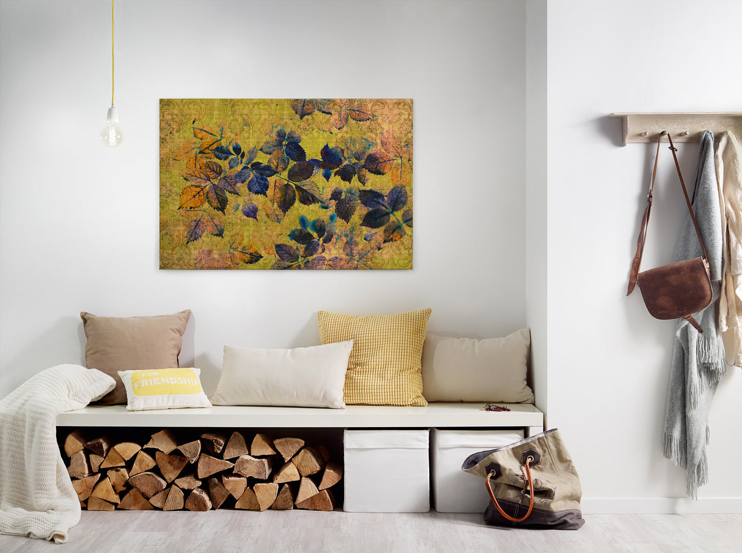 Leinwandbild Blumen Gelb Orange Blau 90x60 DD120481 Keilrahmen Wandbild Leinwand