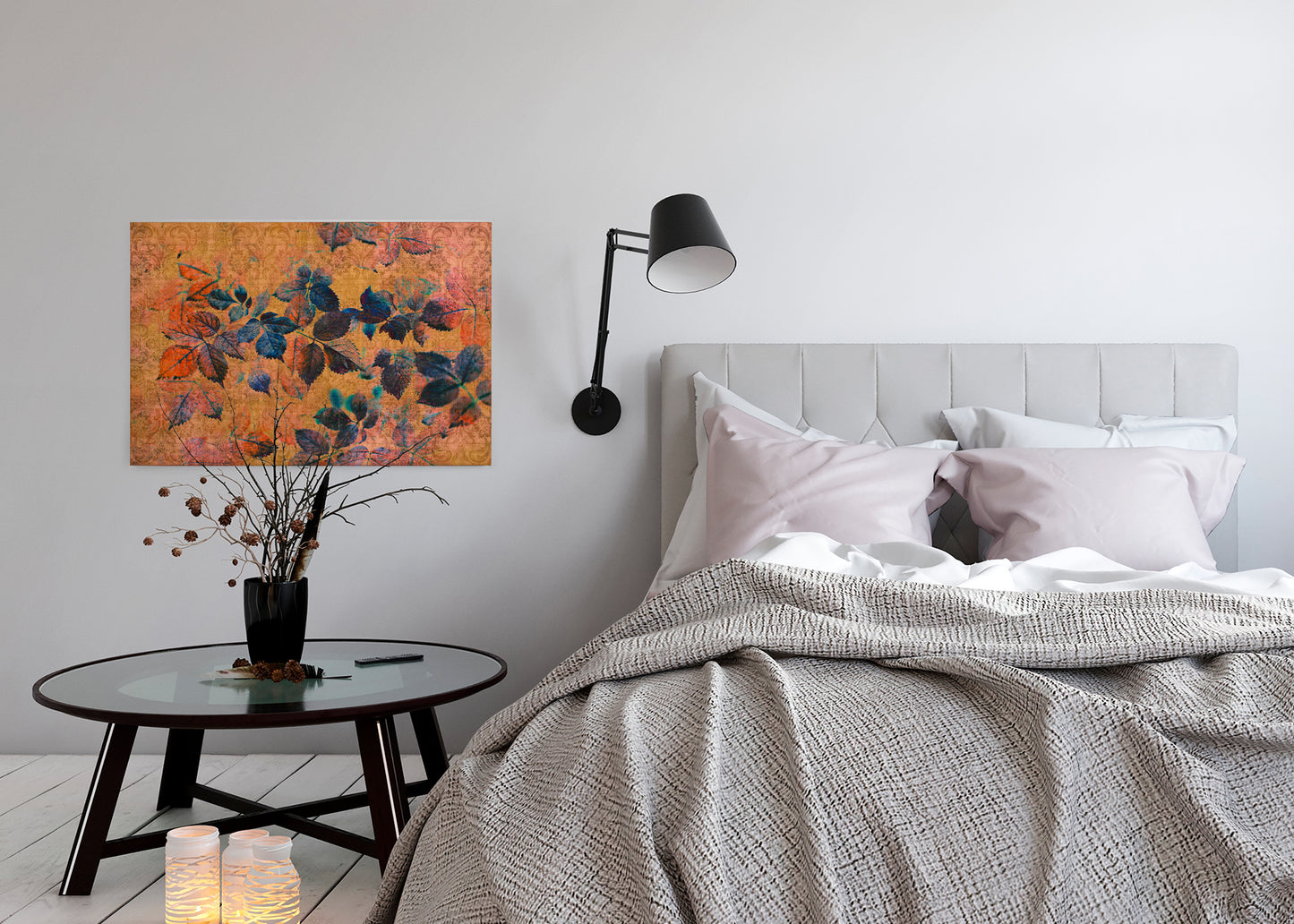 Blumen Leinwandbild Orange Blau 90x60 DD120482 Keilrahmenbild Wandbild Leinwand