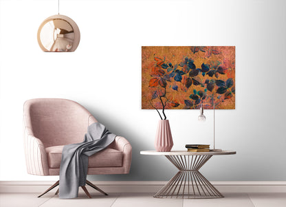 Blumen Leinwandbild Orange Blau 90x60 DD120482 Keilrahmenbild Wandbild Leinwand