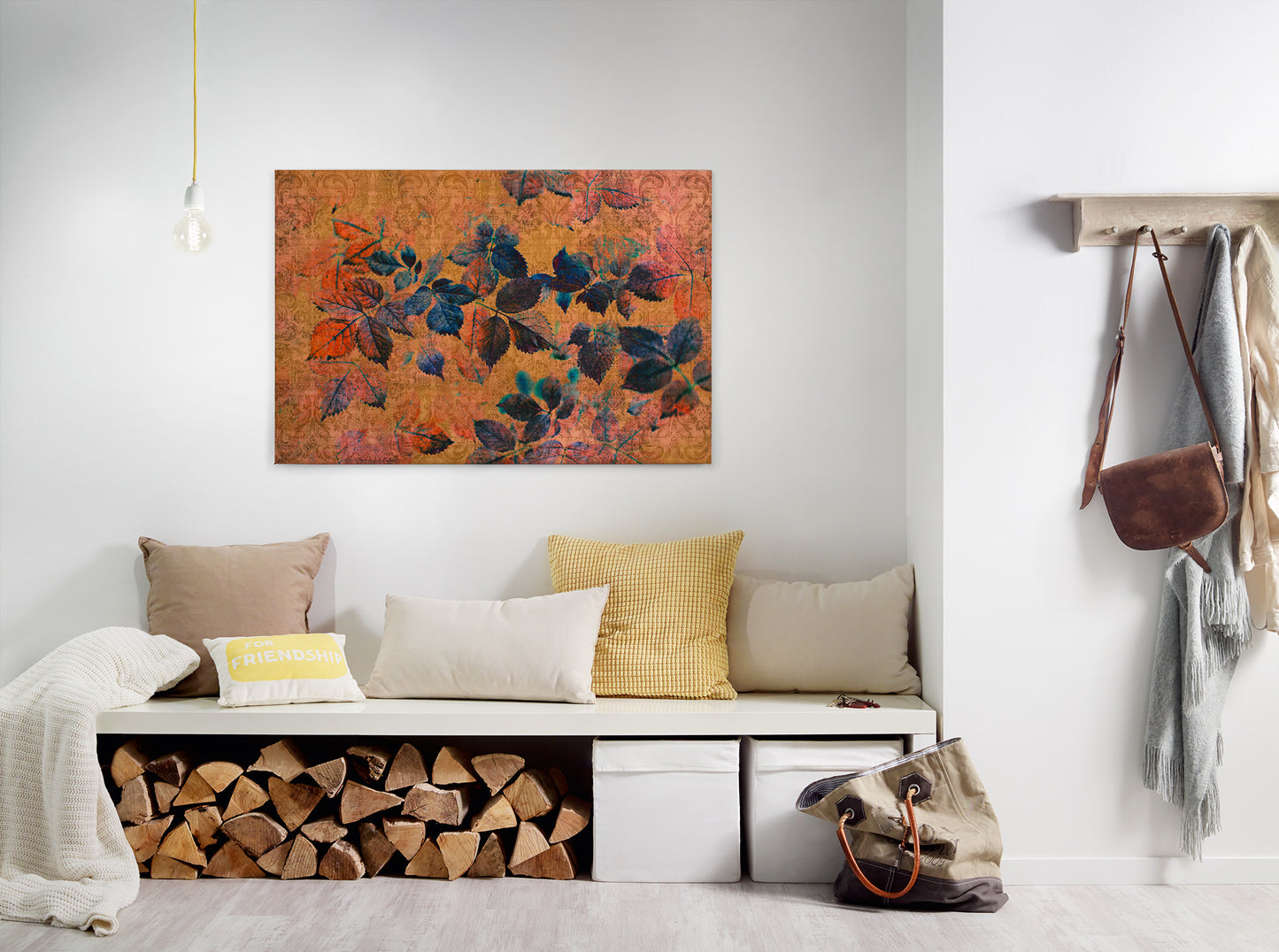 Blumen Leinwandbild Orange Blau 90x60 DD120482 Keilrahmenbild Wandbild Leinwand