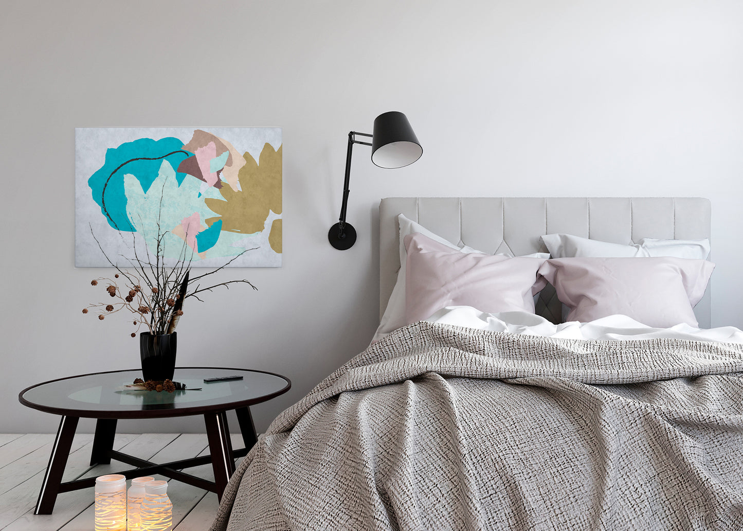 Abstrakte Kunst Leinwandbild Blau Grau Braun 90x60 DD120483 Wandbild Leinwand