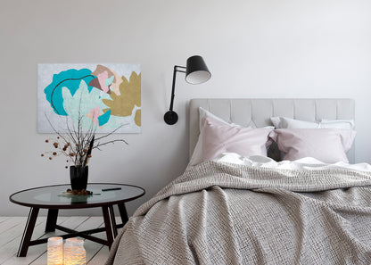 Abstrakte Kunst Leinwandbild Blau Grau Braun 90x60 DD120483 Wandbild Leinwand