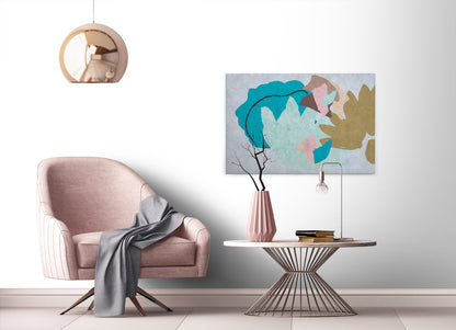 Abstrakte Kunst Leinwandbild Blau Grau Braun 90x60 DD120483 Wandbild Leinwand