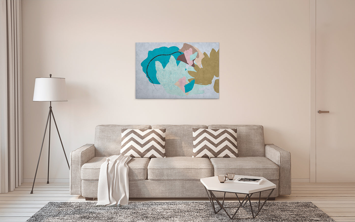 Abstrakte Kunst Leinwandbild Blau Grau Braun 90x60 DD120483 Wandbild Leinwand