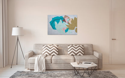 Abstrakte Kunst Leinwandbild Blau Grau Braun 90x60 DD120483 Wandbild Leinwand