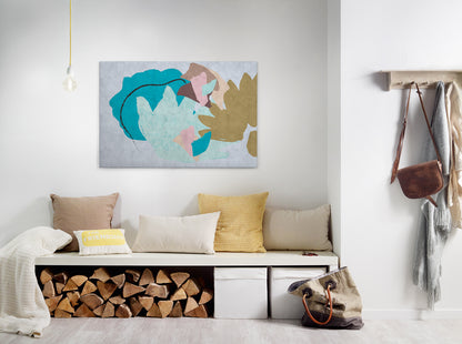 Abstrakte Kunst Leinwandbild Blau Grau Braun 90x60 DD120483 Wandbild Leinwand