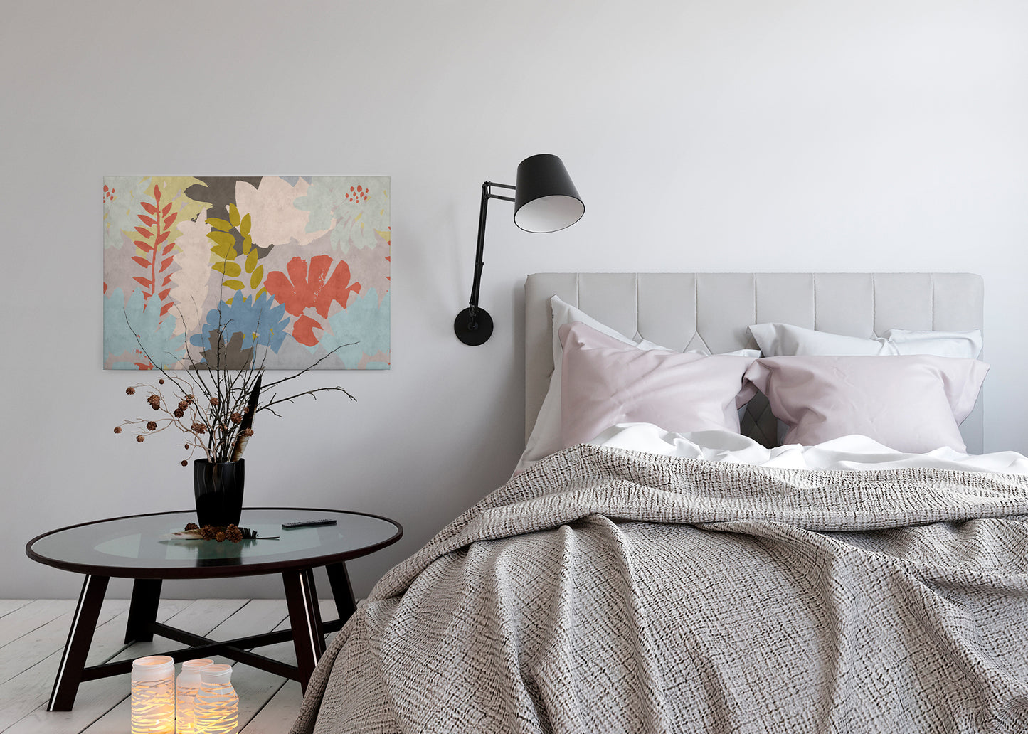 Abstrakte Kunst Leinwandbild Floral Bunt 90x60 DD120485 Wandbild Leinwand Natur