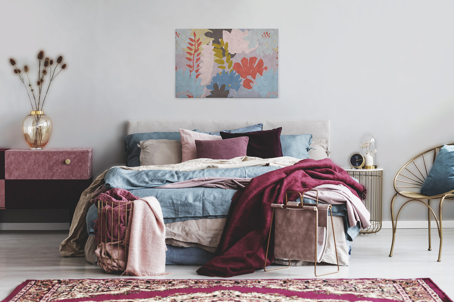 Abstrakte Kunst Leinwandbild Floral Bunt 90x60 DD120485 Wandbild Leinwand Natur