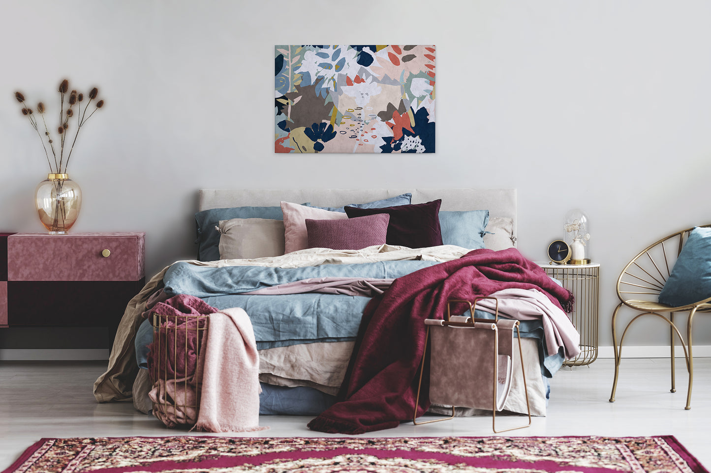 Abstrakte Kunst Leinwandbild Floral Bunt 90x60 DD120486 Wandbild Leinwand Natur