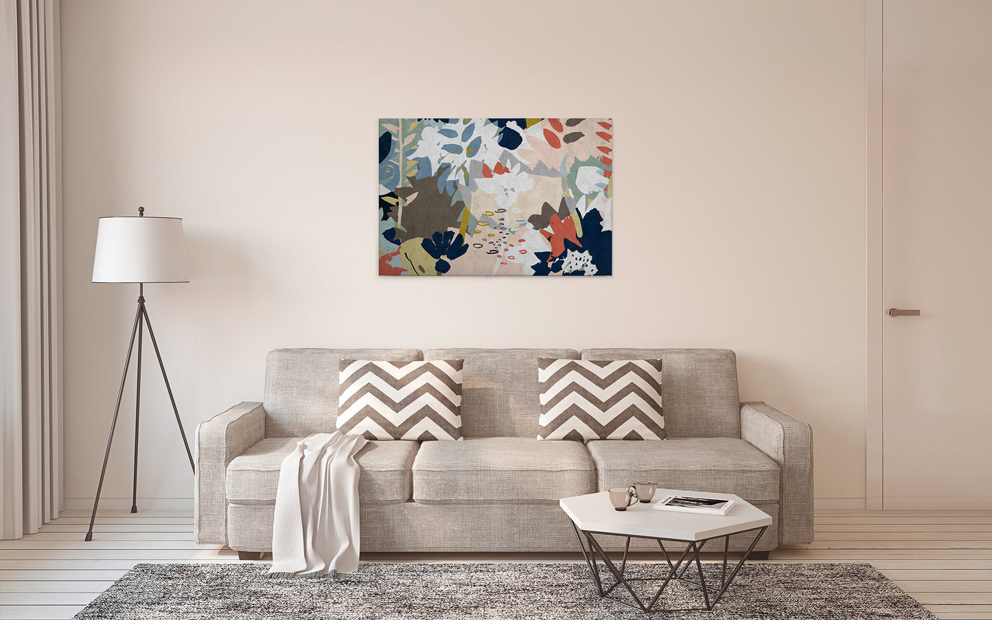 Abstrakte Kunst Leinwandbild Floral Bunt 90x60 DD120486 Wandbild Leinwand Natur