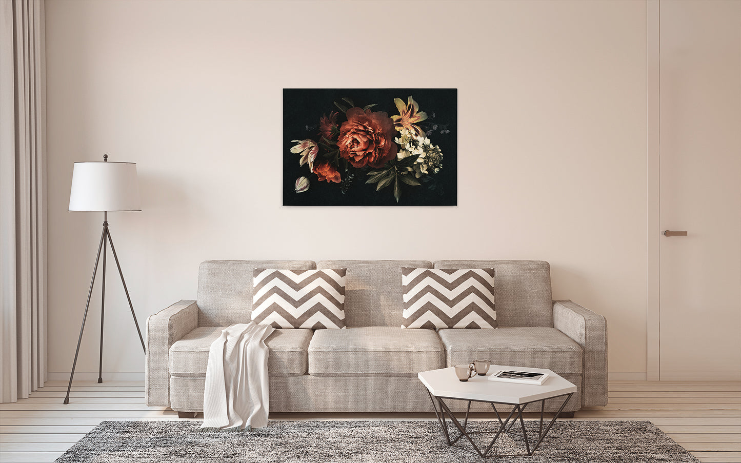 Leinwandbild Blumen Rot Schwarz Beige 90x60 DD120487 Keilrahmen Wandbild Floral