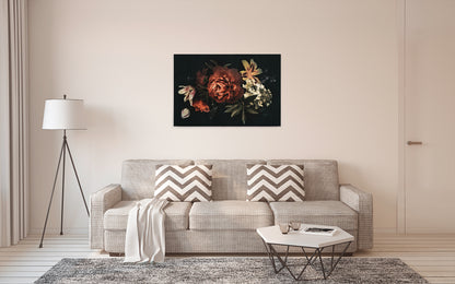 Leinwandbild Blumen Rot Schwarz Beige 90x60 DD120487 Keilrahmen Wandbild Floral