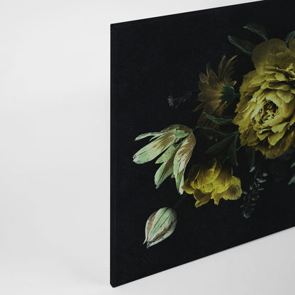 Blumen Leinwandbild Gelb Schwarz Grün 90x60 DD120488 Keilrahmenbild Wandbild
