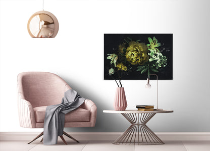 Blumen Leinwandbild Gelb Schwarz Grün 90x60 DD120488 Keilrahmenbild Wandbild