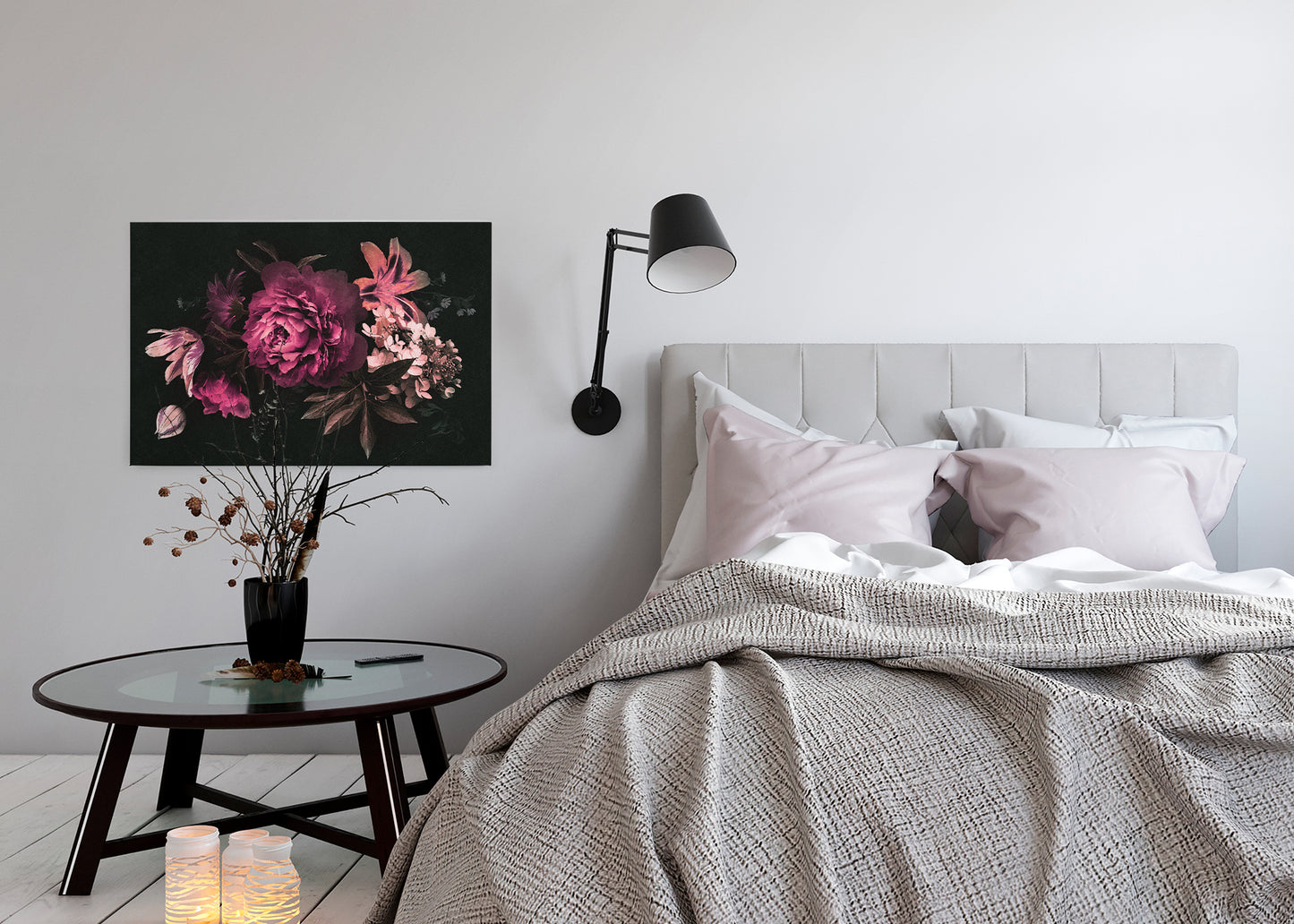 Blumen Leinwandbild Pink Schwarz Rosa 90x60 DD120489 Keilrahmenbild Wandbild