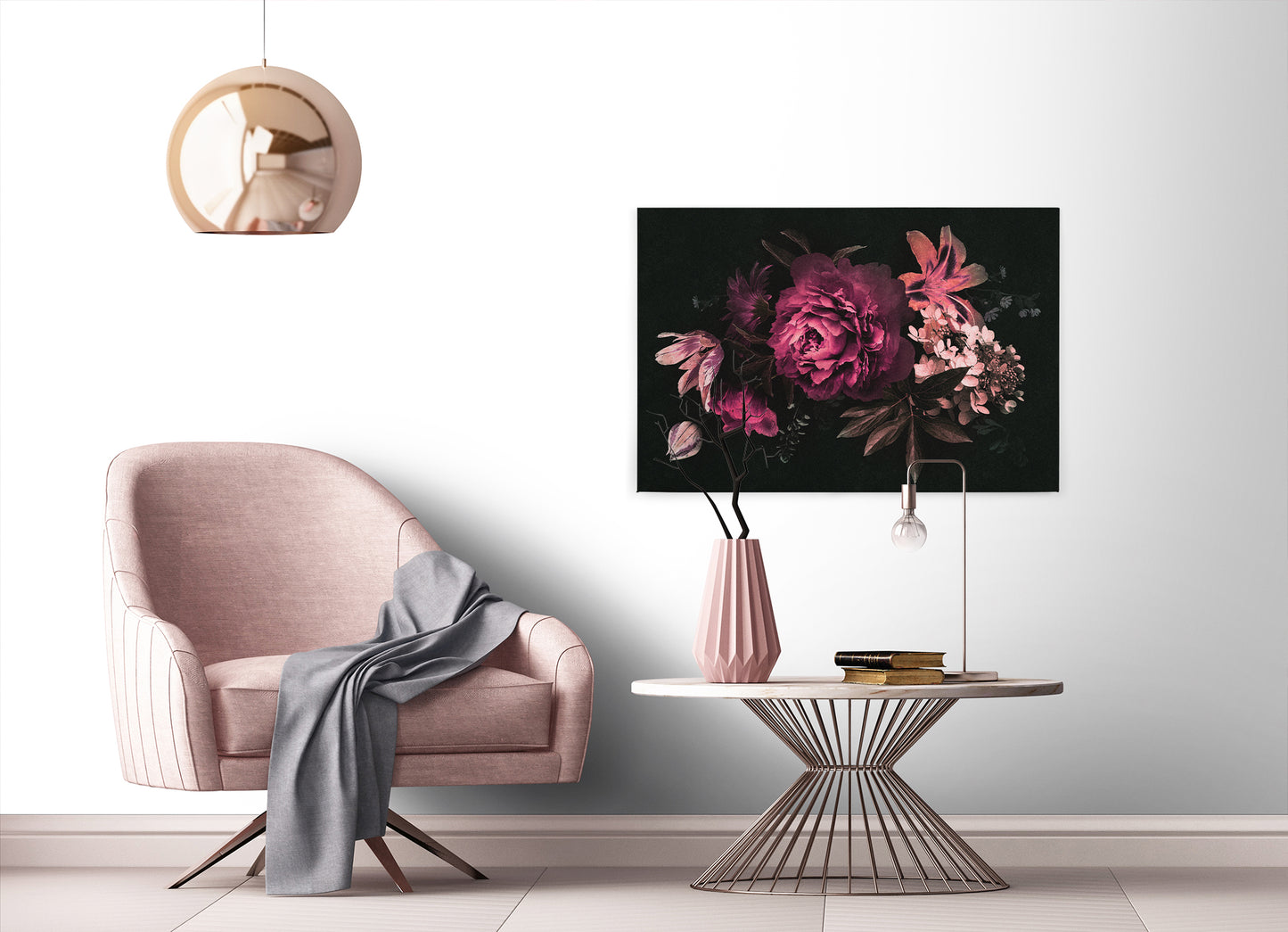 Blumen Leinwandbild Pink Schwarz Rosa 90x60 DD120489 Keilrahmenbild Wandbild