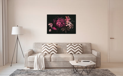 Blumen Leinwandbild Pink Schwarz Rosa 90x60 DD120489 Keilrahmenbild Wandbild