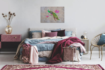 Leinwandbild Vogelstrauß Grün Beige Lila  90x60 DD120497 Keilrahmenbild Wandbild