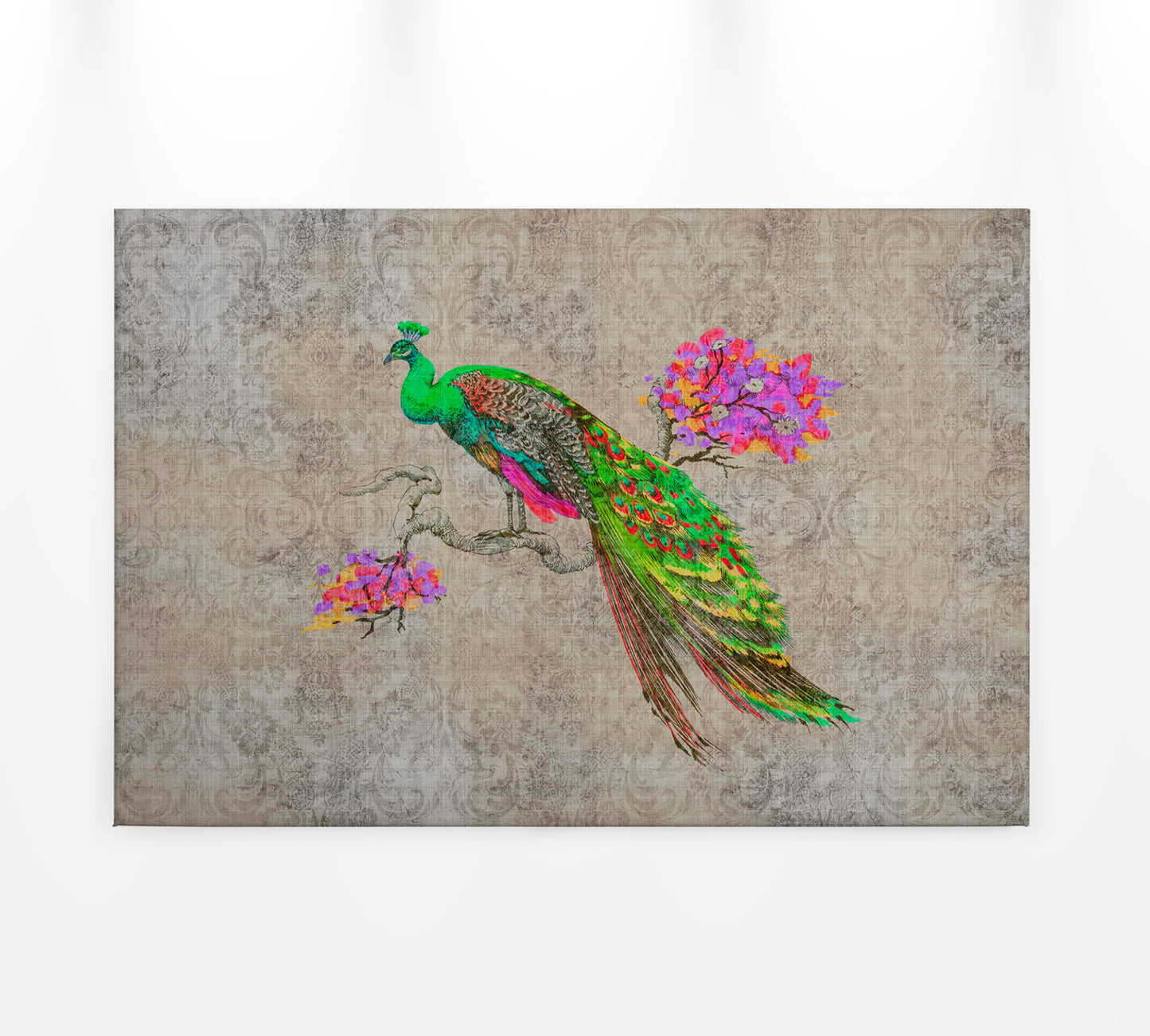 Leinwandbild Vogelstrauß Grün Beige Lila  90x60 DD120497 Keilrahmenbild Wandbild