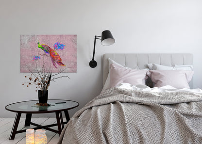 Vogelstrauß Leinwandbild Rosa Rot Blau 90x60 DD120498 Keilrahmenbild Wandbild