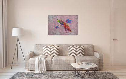Vogelstrauß Leinwandbild Rosa Rot Blau 90x60 DD120498 Keilrahmenbild Wandbild