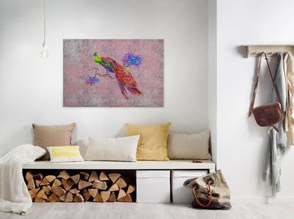 Vogelstrauß Leinwandbild Rosa Rot Blau 90x60 DD120498 Keilrahmenbild Wandbild