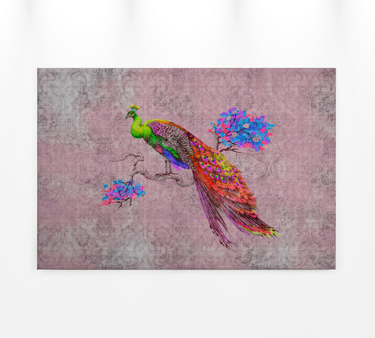 Vogelstrauß Leinwandbild Rosa Rot Blau 90x60 DD120498 Keilrahmenbild Wandbild