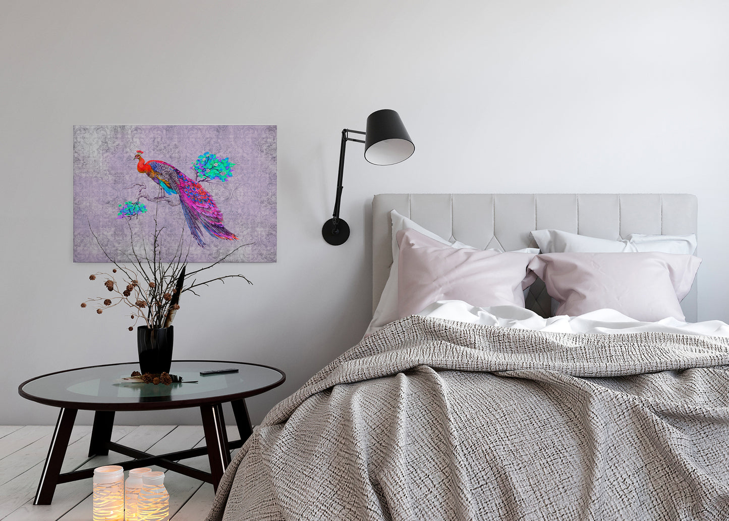 Vogelstrauß Leinwandbild Lila Rot Blau 90x60 DD120499 Keilrahmenbild Wandbild