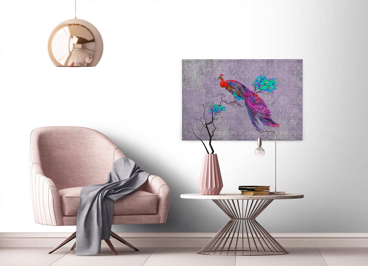 Vogelstrauß Leinwandbild Lila Rot Blau 90x60 DD120499 Keilrahmenbild Wandbild