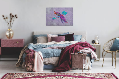 Vogelstrauß Leinwandbild Lila Rot Blau 90x60 DD120499 Keilrahmenbild Wandbild