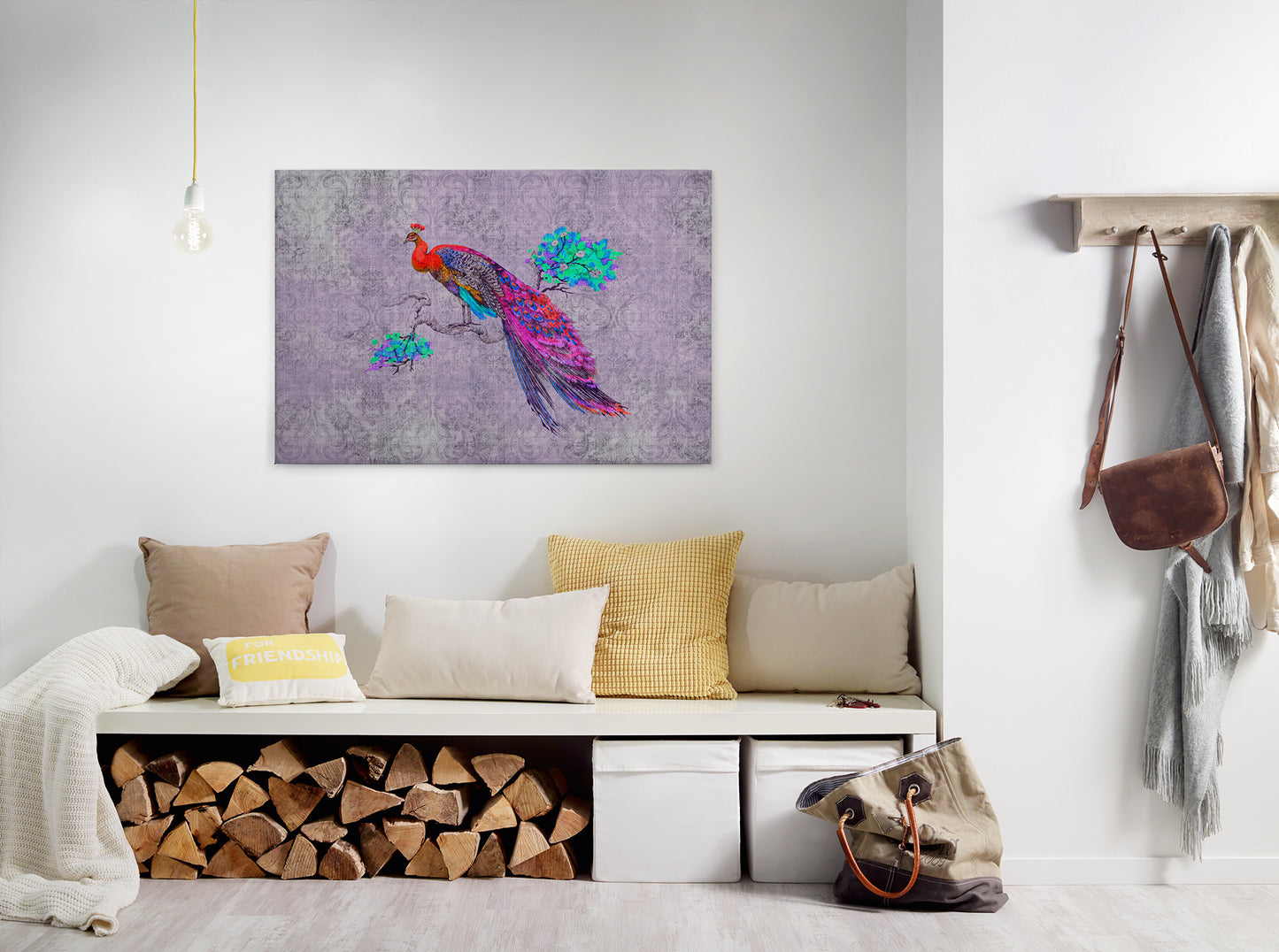Vogelstrauß Leinwandbild Lila Rot Blau 90x60 DD120499 Keilrahmenbild Wandbild