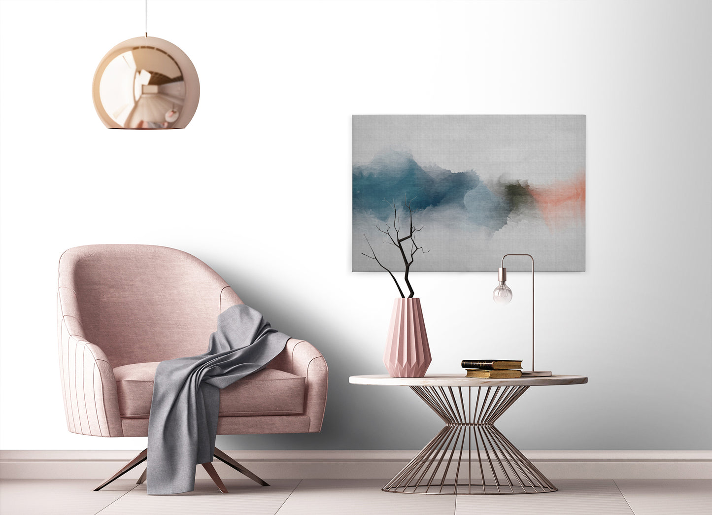 Abstrakte Kunst Leinwandbild Blau Grau Orange 90x60 DD120500 Wandbild Leinwand